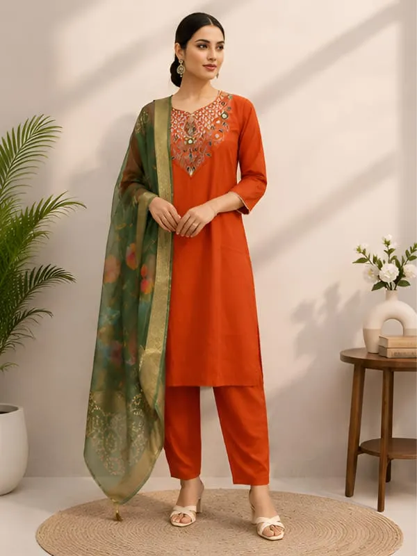 Orange_Straight_Fit_Kurta_Set_For_Women
