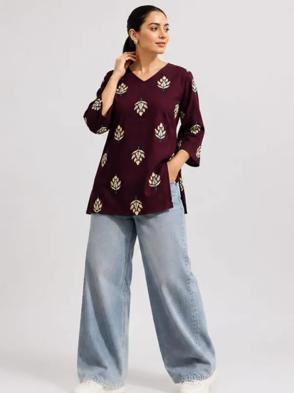 Maroon_Printed_Straight_Kurti_for_Women