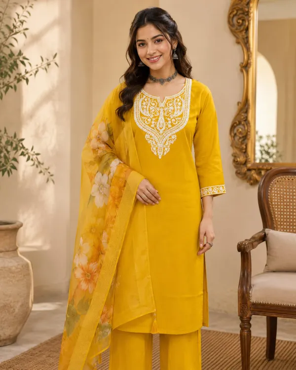Yellow_Embroidered_Straight_Kurta_Set_For_Women
