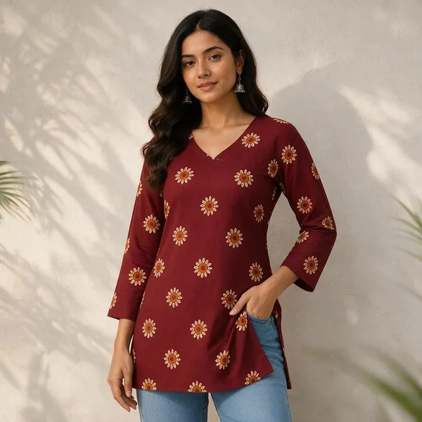 Maroon_Floral_Print_Straight_Kurti_for_Women