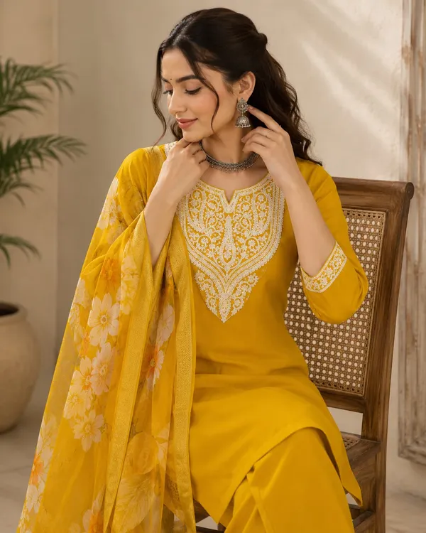 Yellow_Embroidered_Straight_Kurta_Set_For_Women