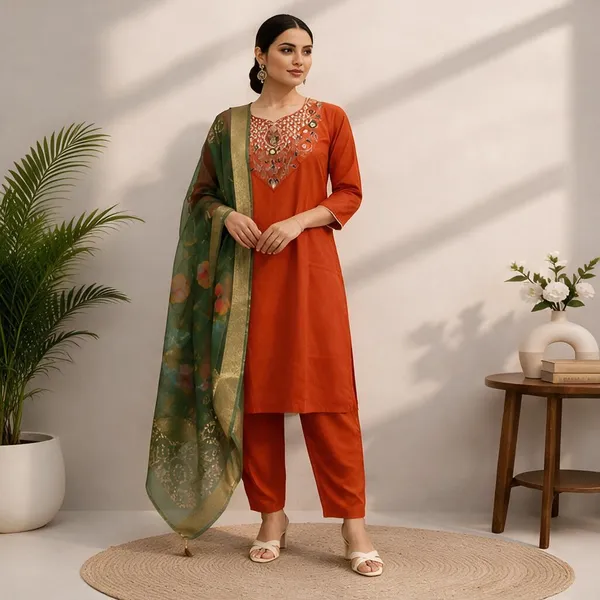 Orange_Straight_Fit_Kurta_Set_For_Women