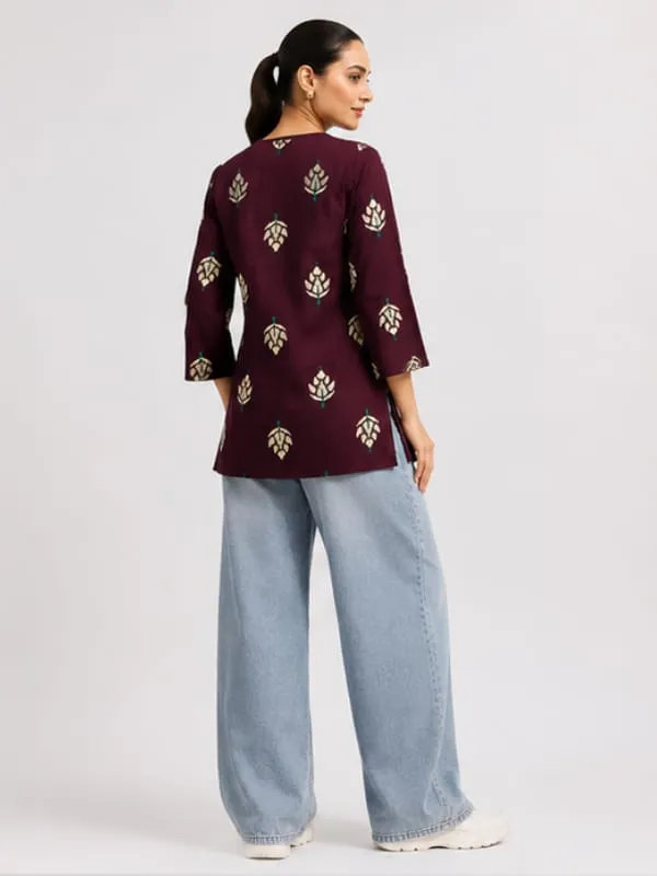 Maroon_Printed_Straight_Kurti_for_Women