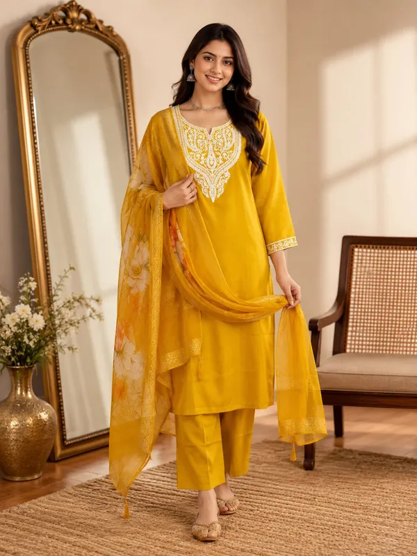 Yellow_Embroidered_Straight_Kurta_Set_For_Women
