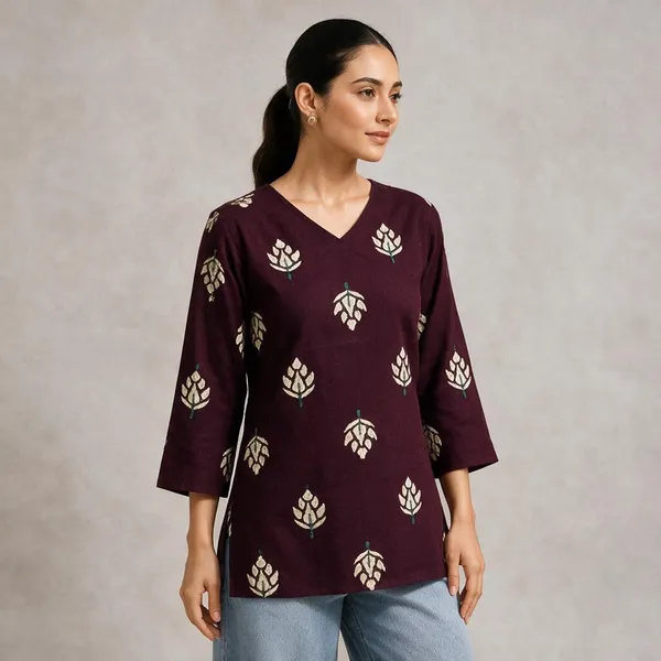 Maroon_Printed_Straight_Kurti_for_Women