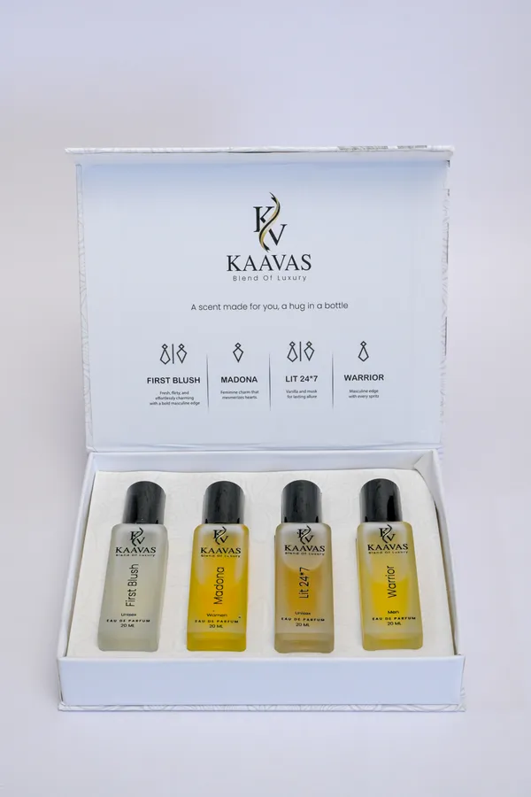 Kaavas_Discovery_Set_First_Blush_Madonna_Lit_24X7_Warrior_Edp_Pack_Of_4