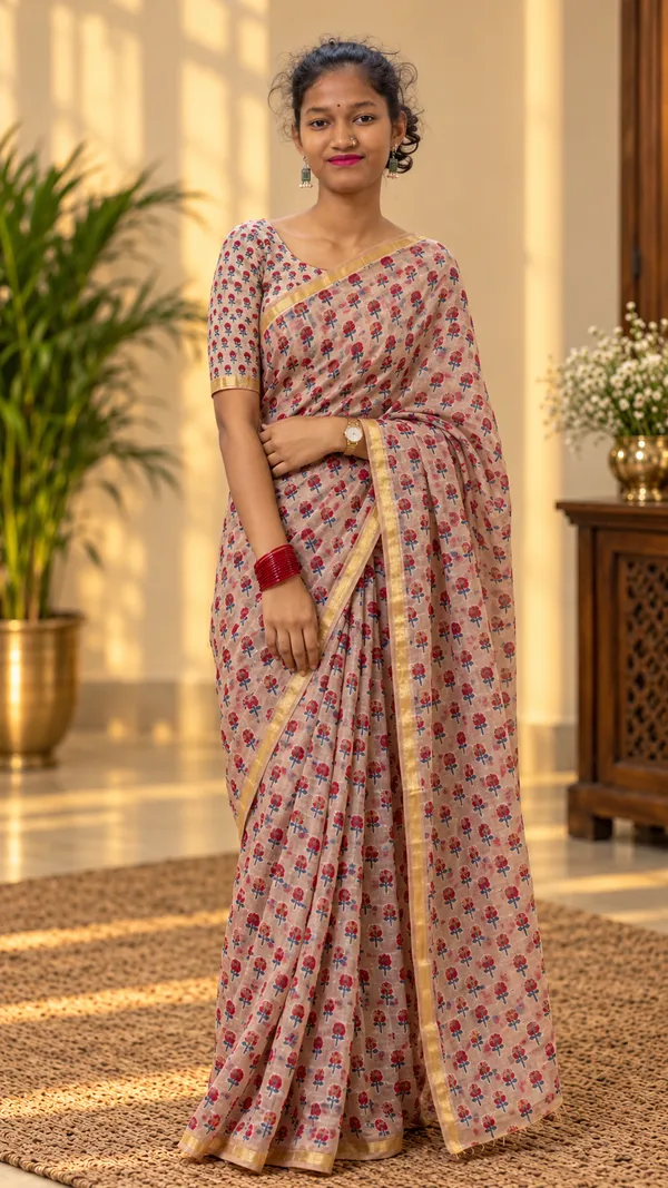 Beige_Silk_Cotton_Block_Print_Saree_For_Women