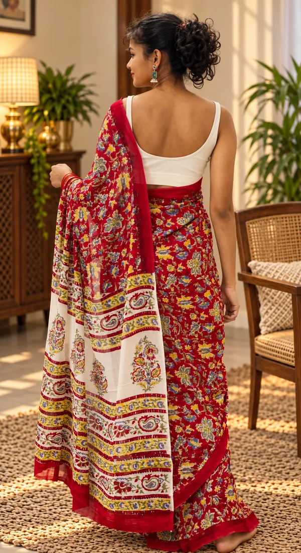 Red_Silk_Block_Print_Saree_For_Women