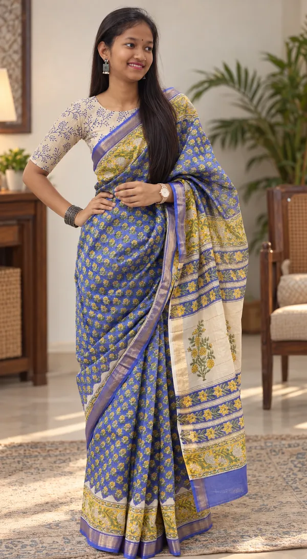 Blue_Maheshwari_Silk_Cotton_Hand_Block_Printed_Saree_For_Women