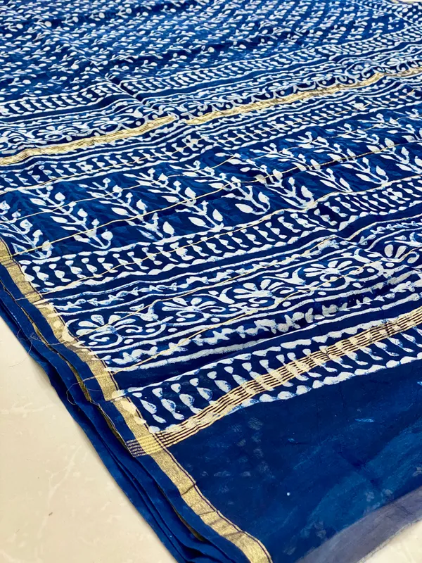 Indigo_Silk_Cotton_Daboo_Hand_Block_Printed_Saree_For_Women