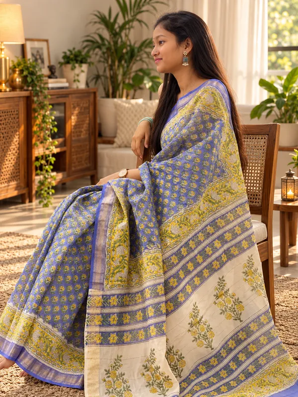 Blue_Maheshwari_Silk_Cotton_Hand_Block_Printed_Saree_For_Women