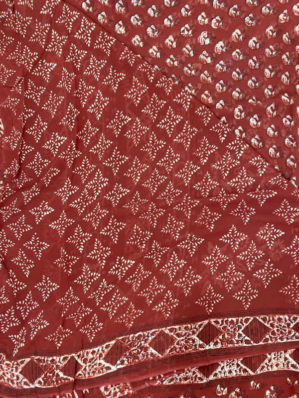 Red_Georgette_Hand_Block_Printed_Saree_For_Women