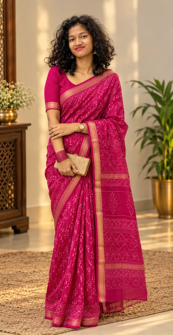 Pink_Silk_Cotton_Hand_Block_Printed_Saree_For_Women