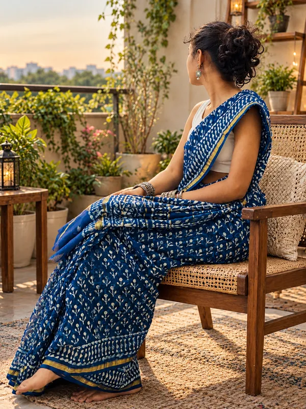 Indigo_Silk_Cotton_Daboo_Hand_Block_Printed_Saree_For_Women