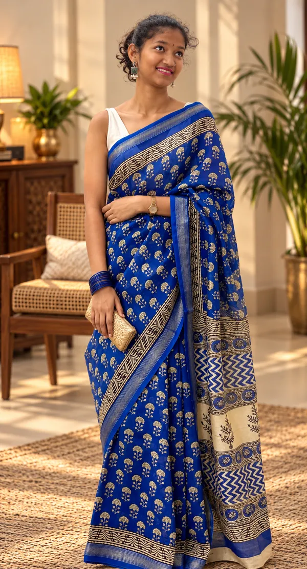 Blue_Silk_Cotton_Hand_Block_Printed_Saree_For_Women