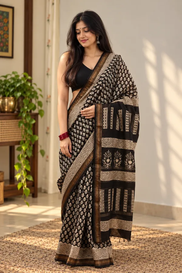 Black_Silk_Cotton_Block_Print_Saree_For_Women