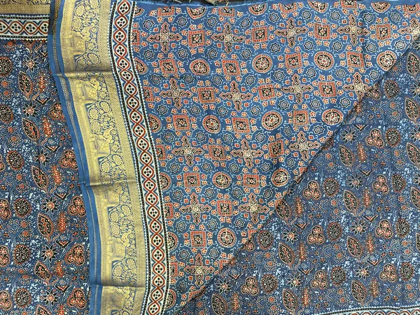 Blue_Bemberg_Silk_Woven_Jacquard_Ajrak_Hand_Block_Printed_Saree_For_Women