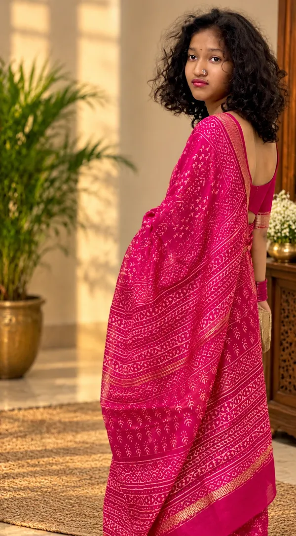 Pink_Silk_Cotton_Hand_Block_Printed_Saree_For_Women