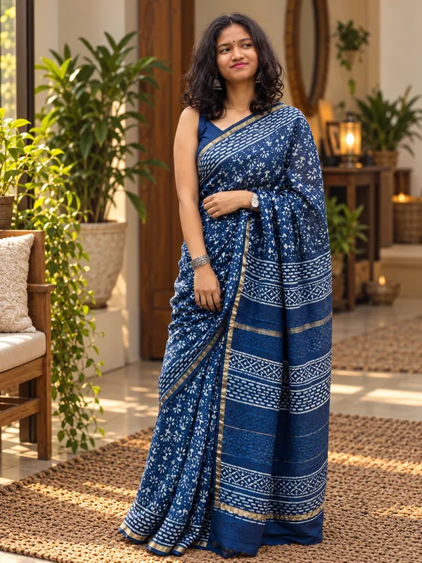 Indigo_Silk_Cotton_Daboo_Hand_Block_Printed_Saree_For_Women