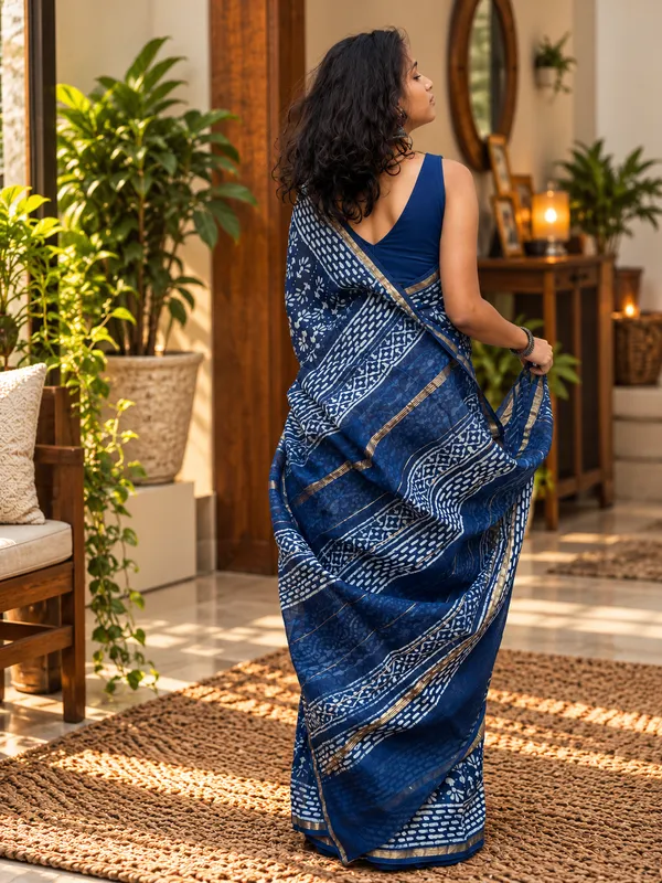 Indigo_Silk_Cotton_Daboo_Hand_Block_Printed_Saree_For_Women