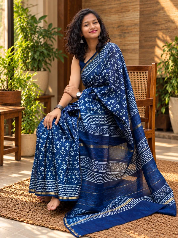 Indigo_Silk_Cotton_Daboo_Hand_Block_Printed_Saree_For_Women