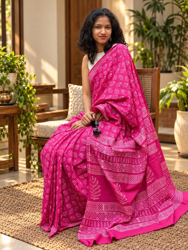 Pink_Cotton_Mul_Hand_Block_Printed_Saree_For_Women