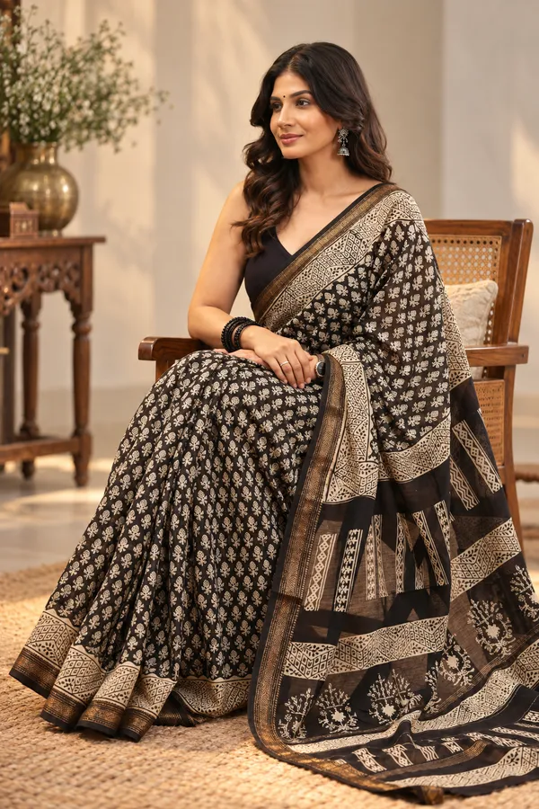 Black_Silk_Cotton_Block_Print_Saree_For_Women