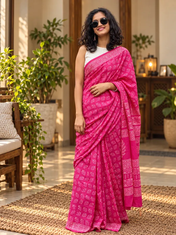 Pink_Cotton_Mul_Hand_Block_Printed_Saree_For_Women