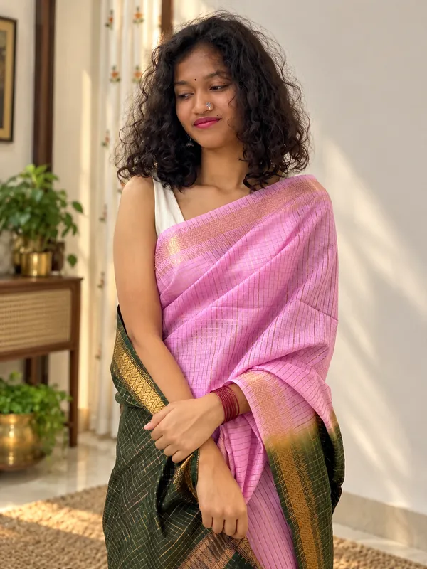 Pink_Green_Liva_Bamboo_Silk_Zari_Woven_Saree_For_Women