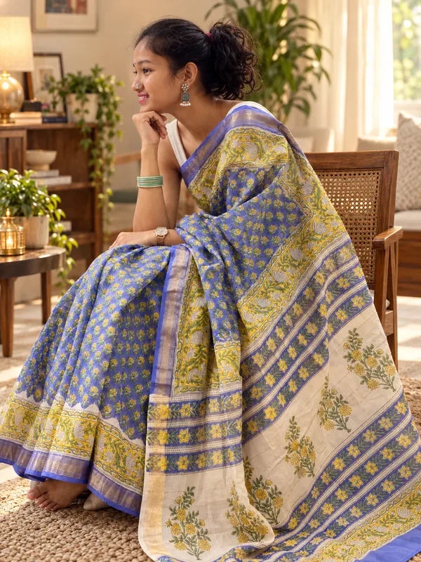 Blue_Maheshwari_Silk_Cotton_Hand_Block_Printed_Saree_For_Women
