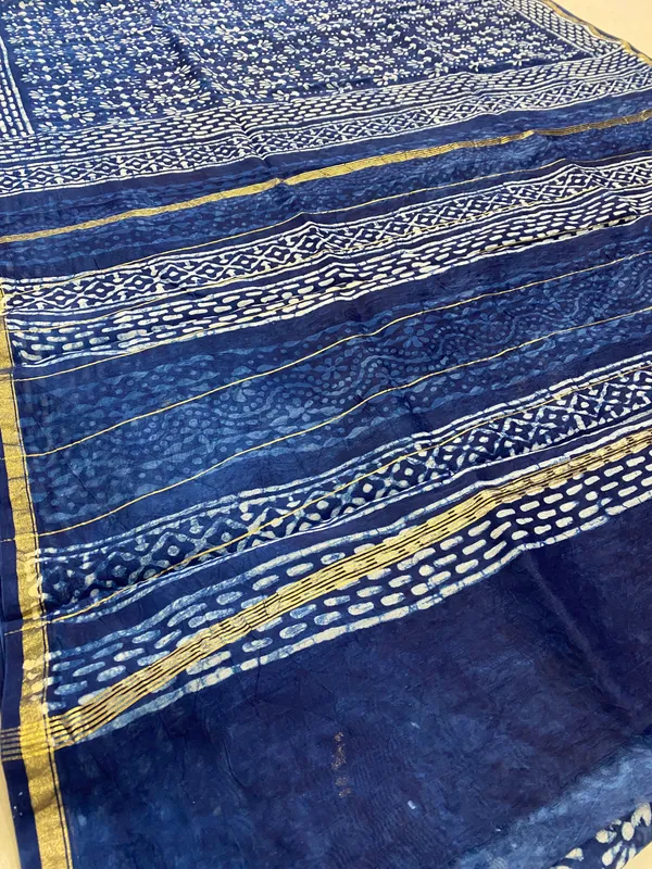 Indigo_Silk_Cotton_Daboo_Hand_Block_Printed_Saree_For_Women