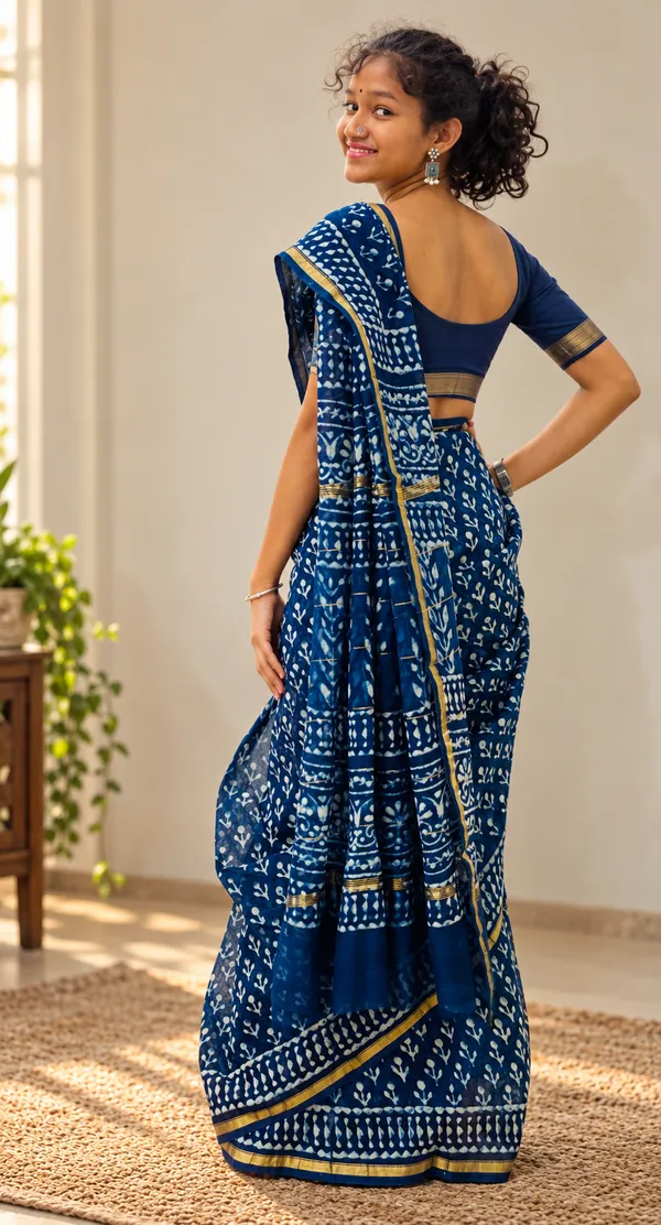 Indigo_Silk_Cotton_Daboo_Hand_Block_Printed_Saree_For_Women