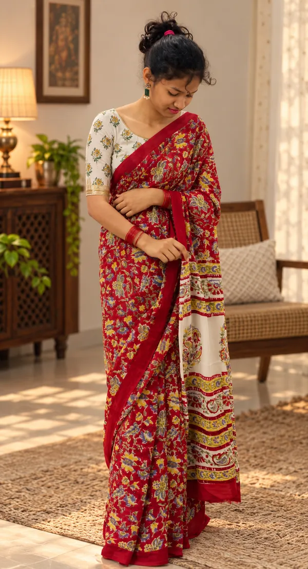 Red_Silk_Block_Print_Saree_For_Women