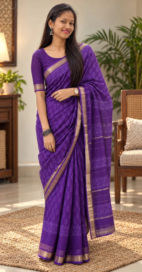 Purple_Silk_Cotton_Hand_Block_Printed_Saree_For_Women