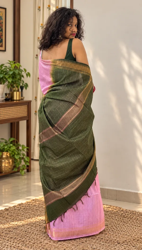 Pink_Green_Liva_Bamboo_Silk_Zari_Woven_Saree_For_Women