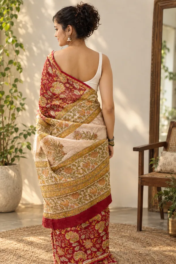 Red_Silk_Cotton_Hand_Block_Printed_Saree_For_Women