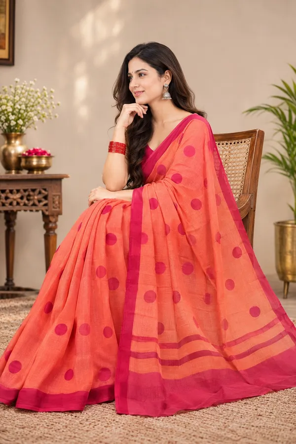 Orange_And_Pink_Cotton_Mul_printed_saree_For_Women