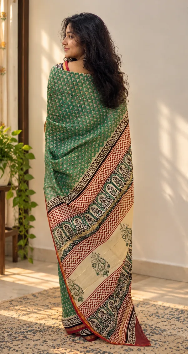 Green_Silk_Cotton_Block_Print_Saree_For_Women