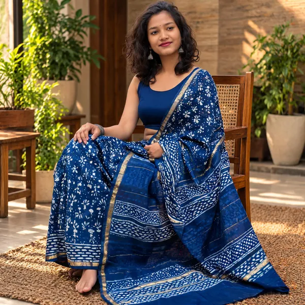 Indigo_Silk_Cotton_Daboo_Hand_Block_Printed_Saree_For_Women
