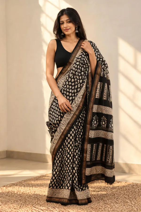 Black_Silk_Cotton_Block_Print_Saree_For_Women
