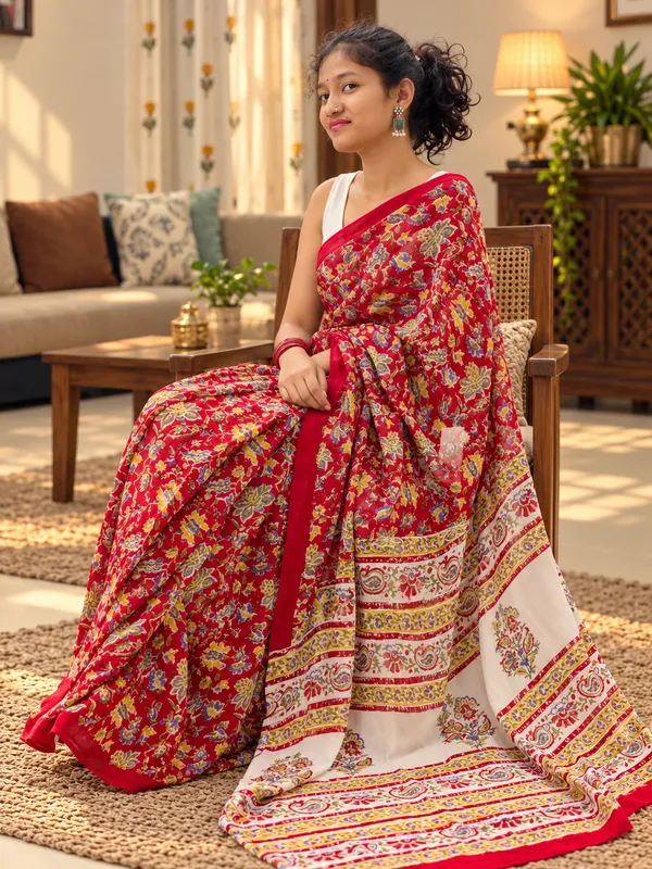 Red_Silk_Block_Print_Saree_For_Women
