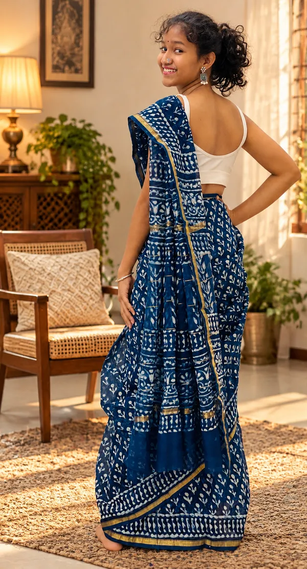 Indigo_Silk_Cotton_Daboo_Hand_Block_Printed_Saree_For_Women