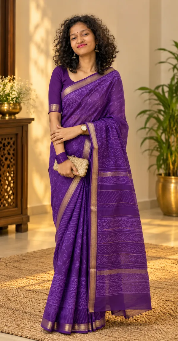 Purple_Silk_Cotton_Hand_Block_Printed_Saree_For_Women