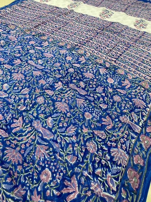 Blue_Georgette_Hand_Block_Printed_Saree_For_Women