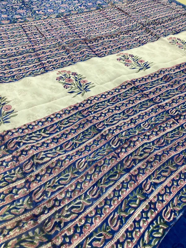 Blue_Georgette_Hand_Block_Printed_Saree_For_Women