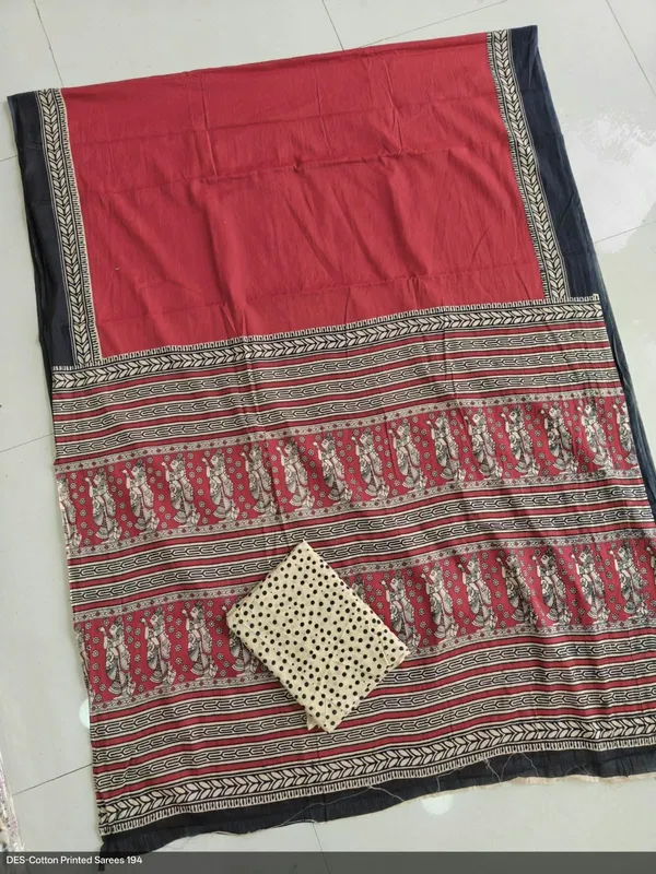 Red_Cotton_Mul_Block_Print_Saree_For_Women