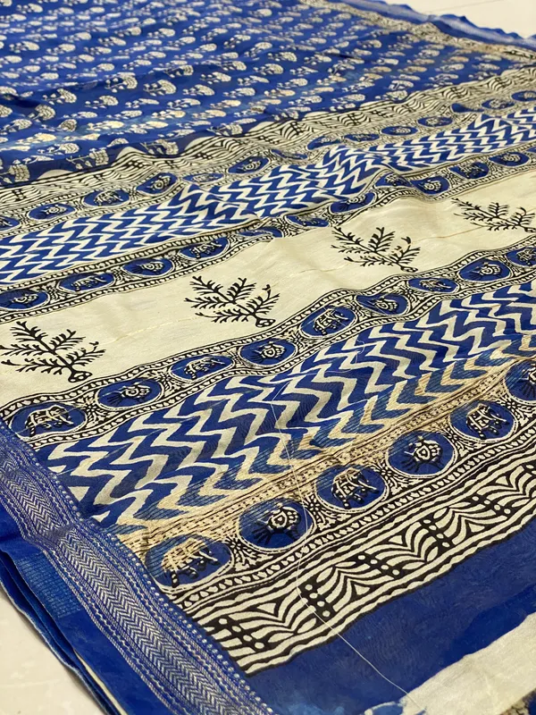 Blue_Silk_Cotton_Hand_Block_Printed_Saree_For_Women