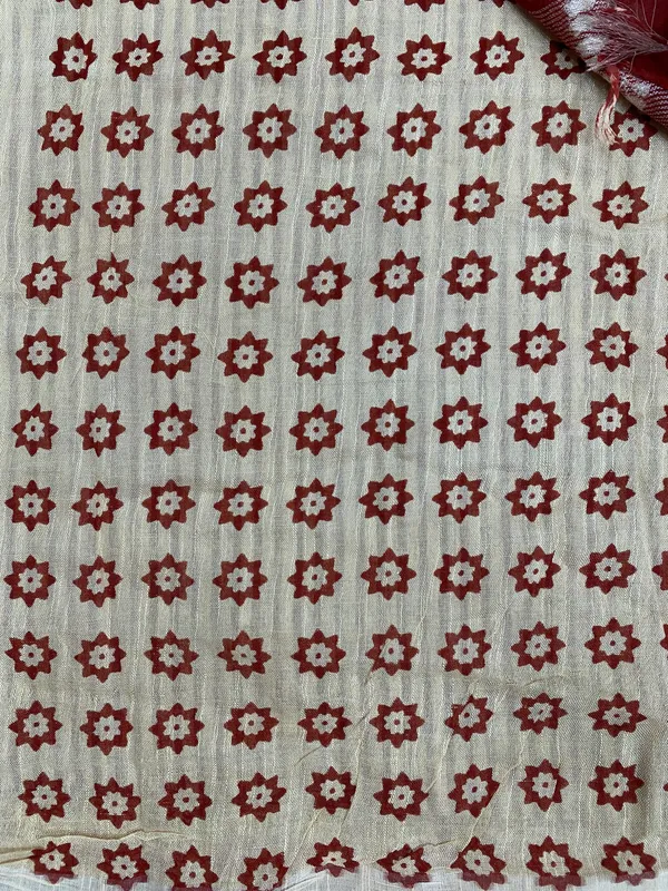 Red_Linen_Cotton_Block_Print_Saree_For_Women