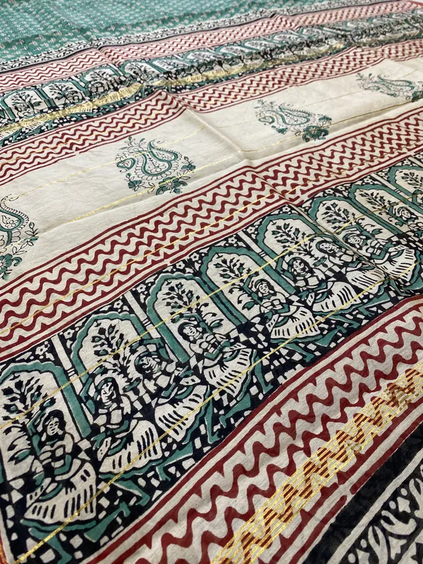 Green_Silk_Cotton_Block_Print_Saree_For_Women