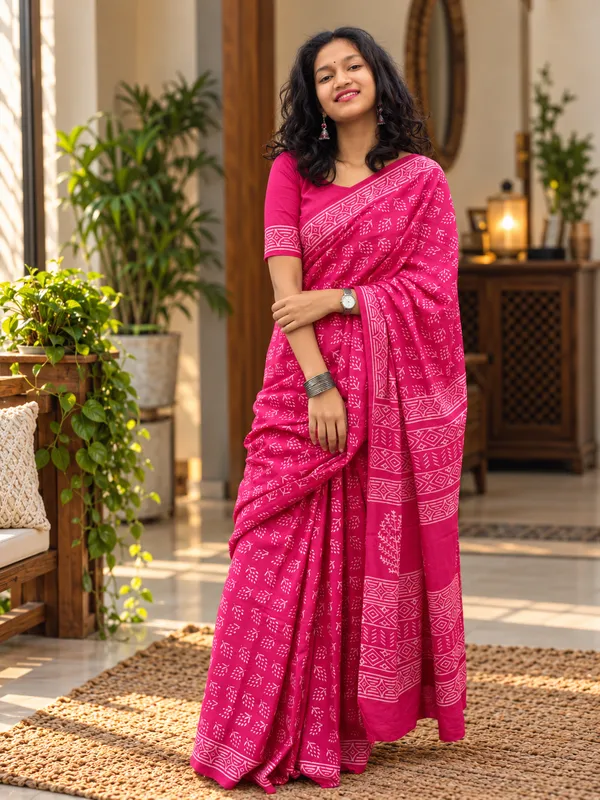 Pink_Cotton_Mul_Hand_Block_Printed_Saree_For_Women